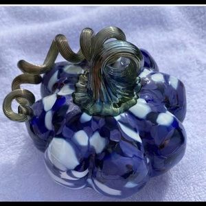 Original Artist Signed. Handblown Glass Pumpkin with Vine.